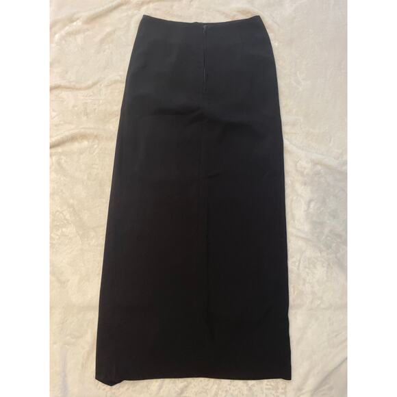MICHEL BACHOS PARIS Vintage Side Slit Maxi Skirt Black Crepe Back Zip - Picture 5 of 6